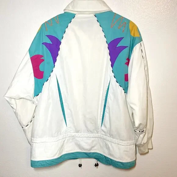 Vintage Mulberry Street Ski Jacket Button Up 90s Retro Collared White Medium - Picture 5 of 5
